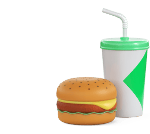Burger and juice indicating food service